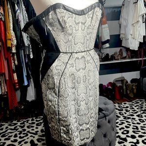 Faux Leather & Metallic SnakePrint Cocktail Dress